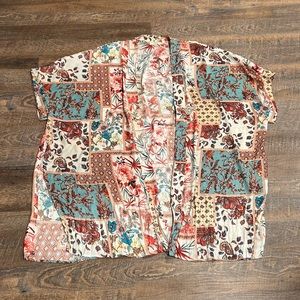 Umgee XL Cream Floral Short Sleeve Kimono